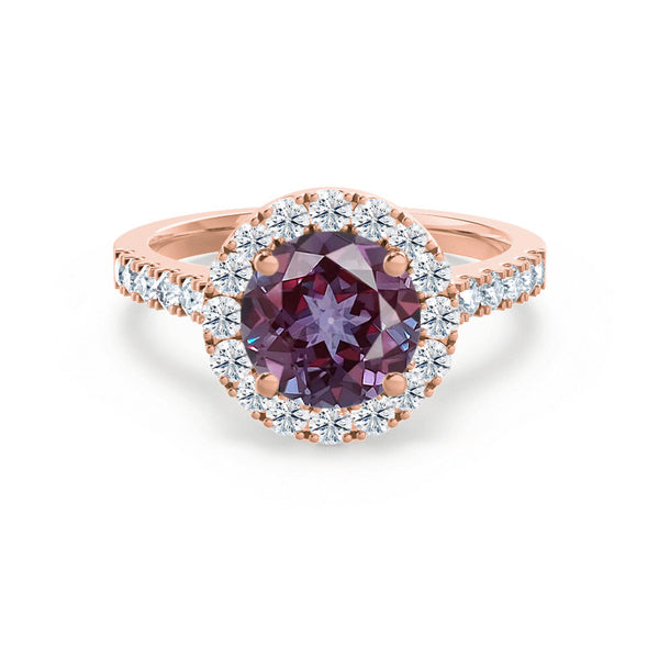 CECILY - Lab Grown Alexandrite & Diamond 18k Rose Gold Halo Ring Engagement Ring Lily Arkwright