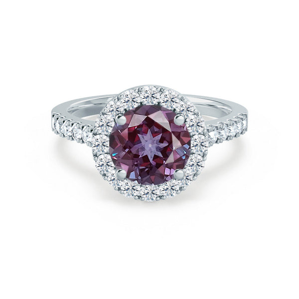 CECILY - Lab Grown Alexandrite & Diamond 18k White Gold Halo Ring Engagement Ring Lily Arkwright