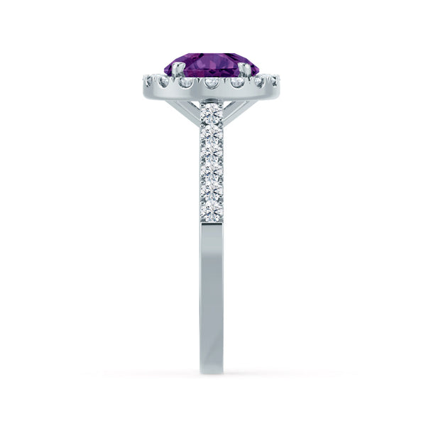 CECILY - Lab Grown Alexandrite & Diamond 18k White Gold Halo Ring Engagement Ring Lily Arkwright