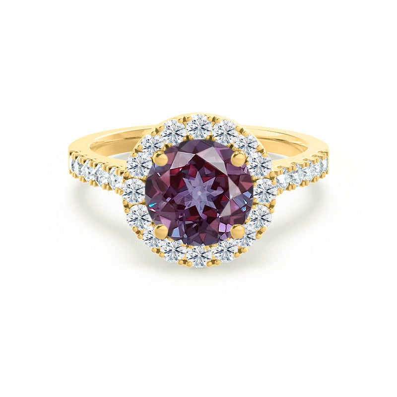 CECILY - Lab Grown Alexandrite & Diamond 18k Yellow Gold Halo Ring Engagement Ring Lily Arkwright