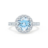 CECILY - Lab Grown Aqua Spinel & Diamond 18k White Gold Halo Ring Engagement Ring Lily Arkwright