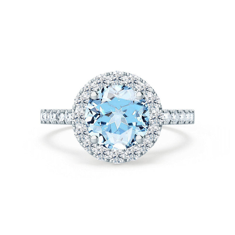 CECILY - Lab Grown Aqua Spinel & Diamond Platinum 950 Halo Ring Engagement Ring Lily Arkwright