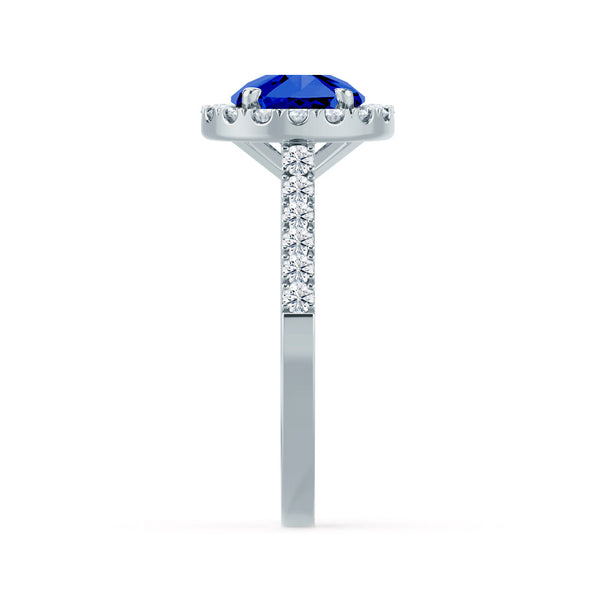 CECILY - Lab Grown Blue Sapphire & Diamond 18k White Gold Halo Ring Engagement Ring Lily Arkwright