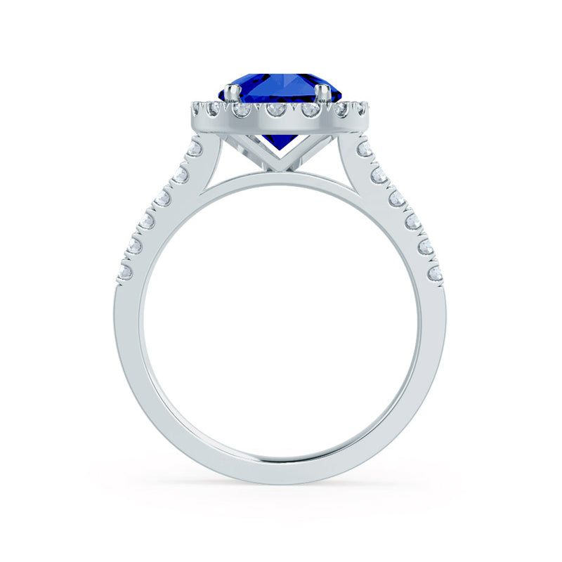 CECILY - Lab Grown Blue Sapphire & Diamond Platinum Halo Ring Engagement Ring Lily Arkwright