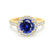 CECILY - Lab Grown Blue Sapphire & Diamond 18k Yellow Gold Halo Ring Engagement Ring Lily Arkwright