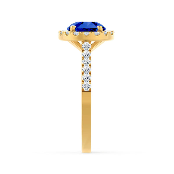 CECILY - Lab Grown Blue Sapphire & Diamond 18k Yellow Gold Halo Ring Engagement Ring Lily Arkwright