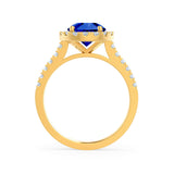 CECILY - Lab Grown Blue Sapphire & Diamond 18k Yellow Gold Halo Ring Engagement Ring Lily Arkwright