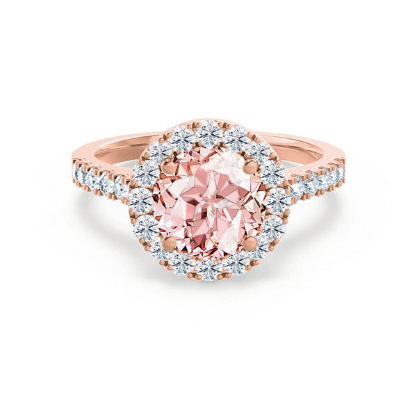CECILY - Lab Grown Champagne Sapphire & Diamond 18k Rose Gold Halo Ring Engagement Ring Lily Arkwright