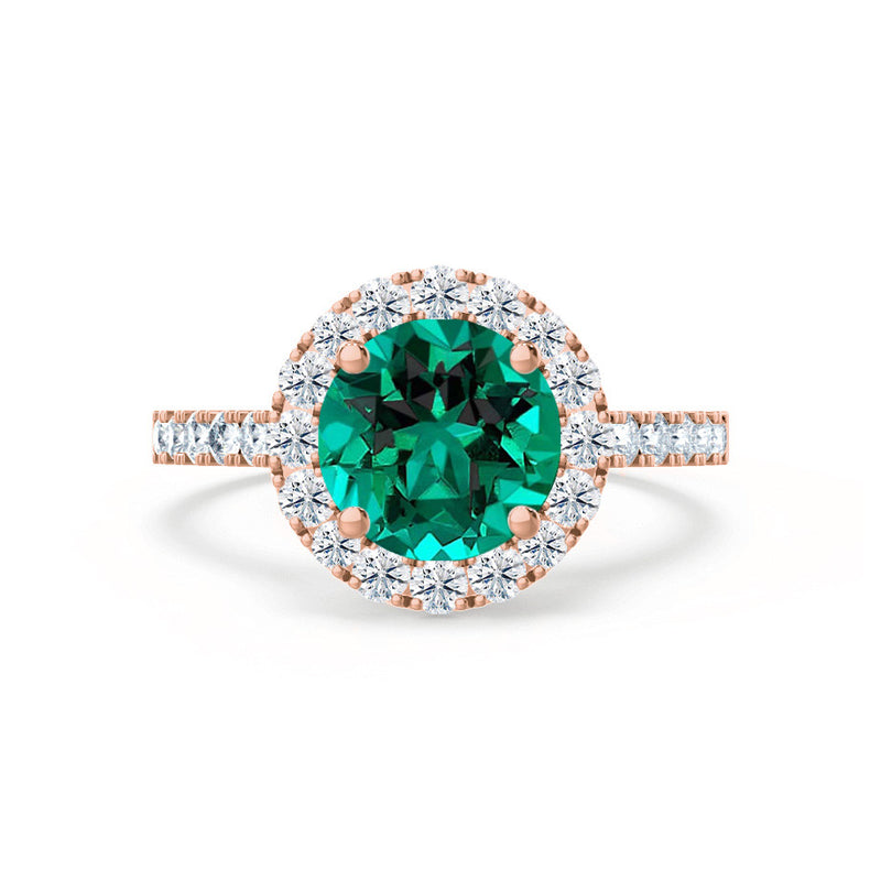 CECILY - Lab Grown Emerald & Diamond 18k Rose Gold Halo Ring Engagement Ring Lily Arkwright
