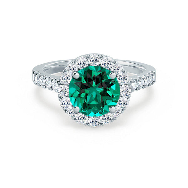 CECILY - Lab Grown Emerald & Diamond Platinum 950 Halo Ring Engagement Ring Lily Arkwright