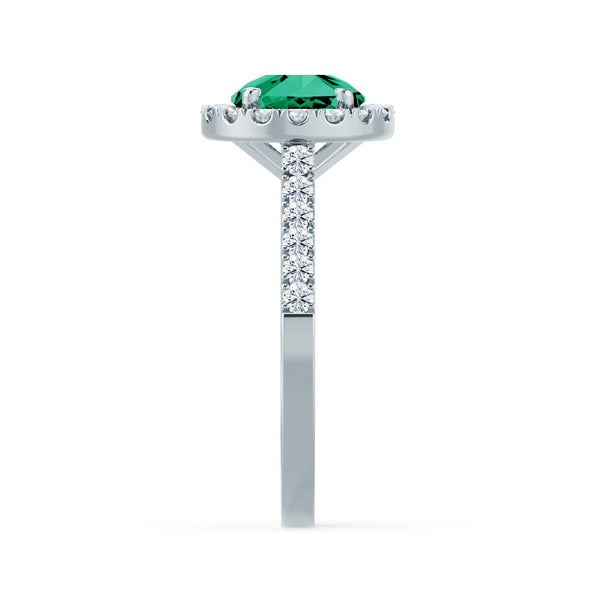 CECILY - Lab Grown Emerald & Diamond Platinum 950 Halo Ring Engagement Ring Lily Arkwright