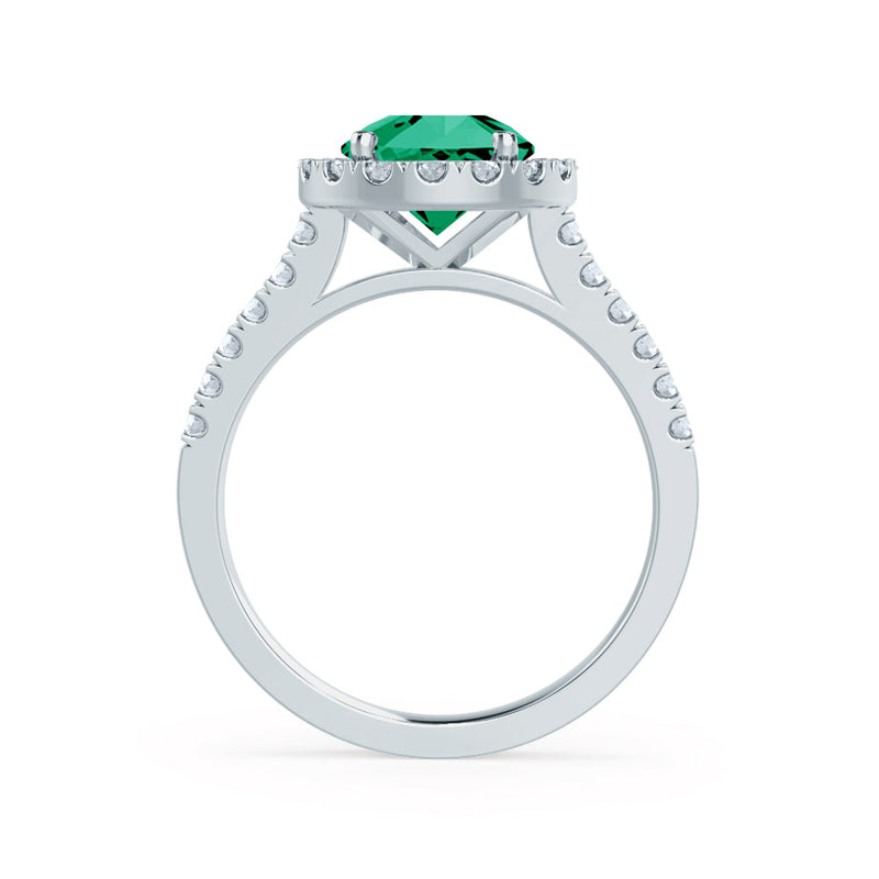 CECILY - Lab Grown Emerald & Diamond 18k White Gold Halo Ring Engagement Ring Lily Arkwright