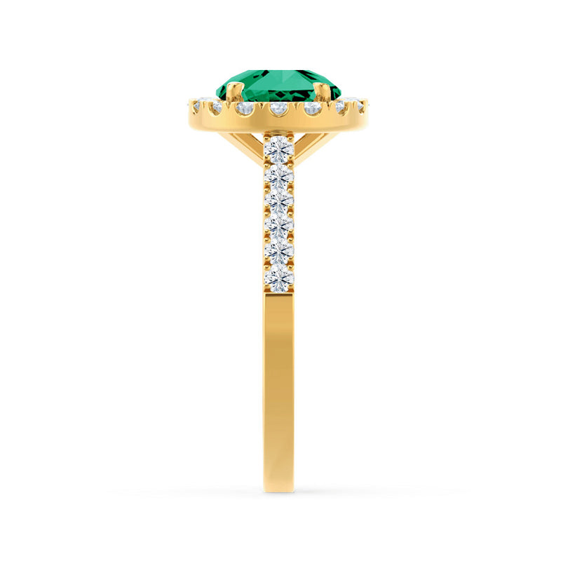 CECILY - Lab Grown Emerald & Diamond 18k Yellow Gold Halo Ring Engagement Ring Lily Arkwright