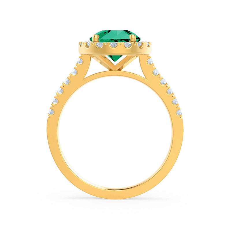 CECILY - Lab Grown Emerald & Diamond 18k Yellow Gold Halo Ring Engagement Ring Lily Arkwright
