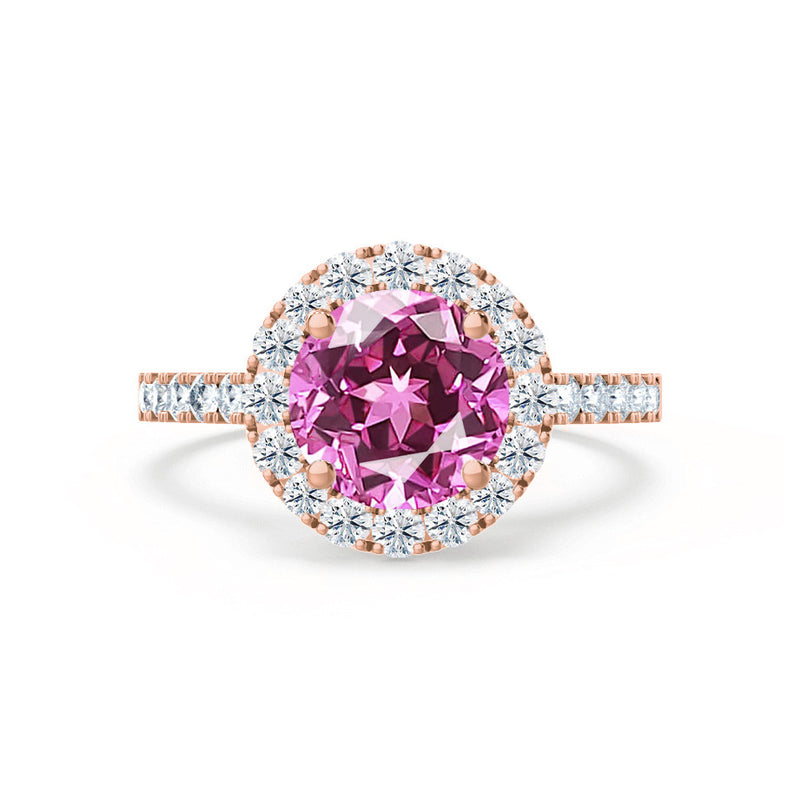 CECILY - Lab Grown Pink Sapphire & Diamond 18k Rose Gold Halo Ring Engagement Ring Lily Arkwright