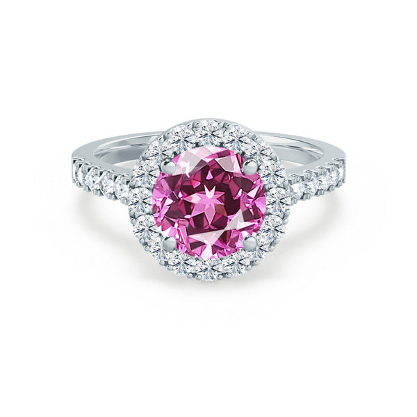 CECILY - Lab Grown Pink Sapphire & Diamond 18k White Gold Halo Ring Engagement Ring Lily Arkwright