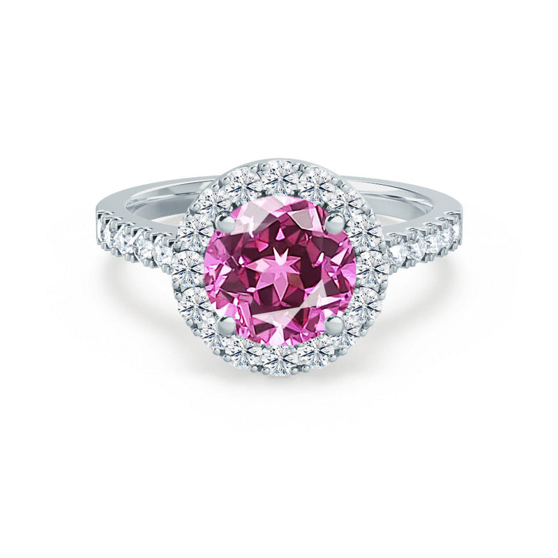 CECILY - Lab Grown Pink Sapphire & Diamond Platinum 950 Halo Ring Engagement Ring Lily Arkwright