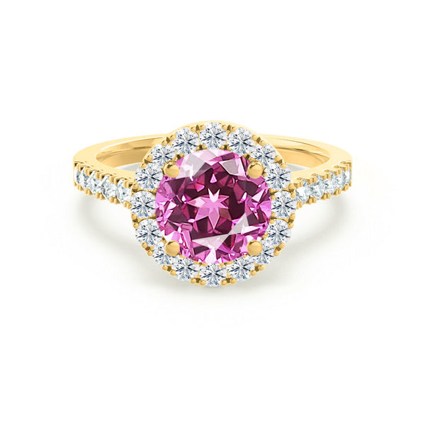 CECILY - Lab Grown Pink Sapphire & Diamond 18k Yellow Gold Halo Ring Engagement Ring Lily Arkwright