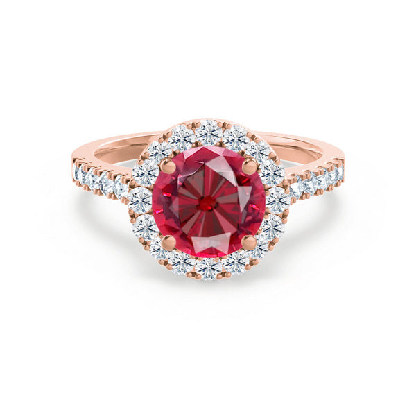 CECILY - Lab Grown Red Ruby & Diamond 18k Rose Gold Halo Ring Engagement Ring Lily Arkwright