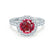 CECILY - Lab Grown Red Ruby & Diamond 18k White Gold Halo Ring Engagement Ring Lily Arkwright