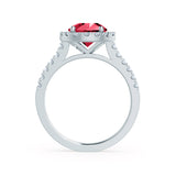 CECILY - Lab Grown Red Ruby & Diamond 18k White Gold Halo Ring Engagement Ring Lily Arkwright