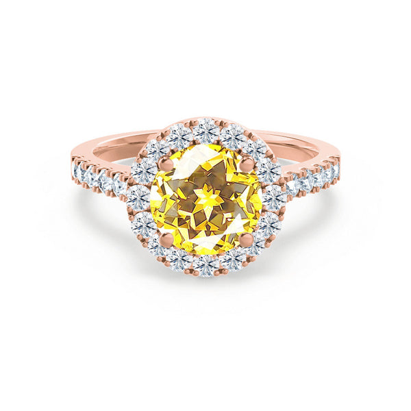CECILY - Lab Grown Yellow Sapphire & Diamond 18k Rose Gold Halo Ring Engagement Ring Lily Arkwright