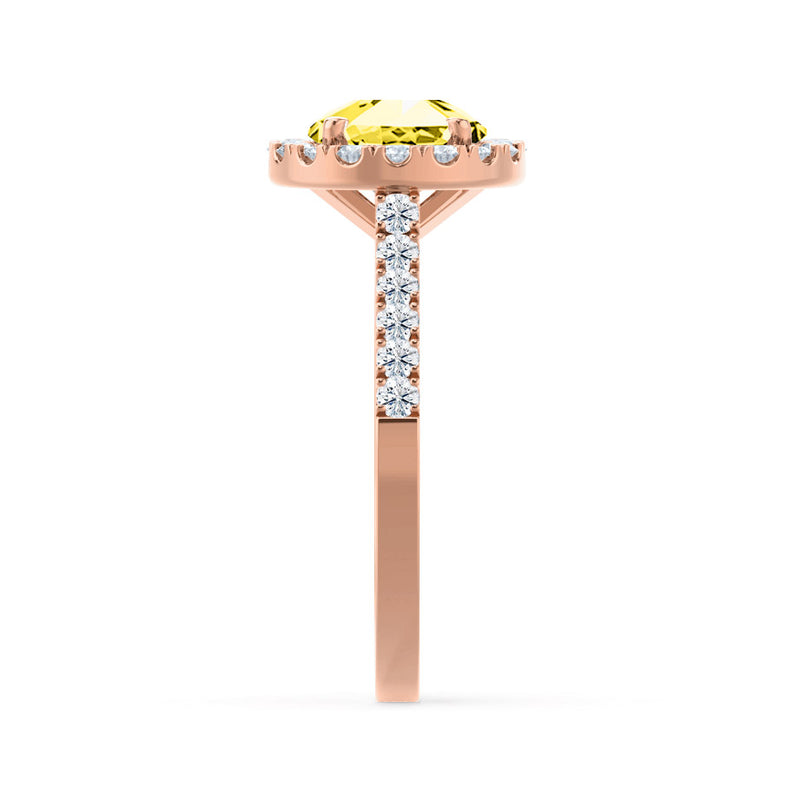 CECILY - Lab Grown Yellow Sapphire & Diamond 18k Rose Gold Halo Ring Engagement Ring Lily Arkwright