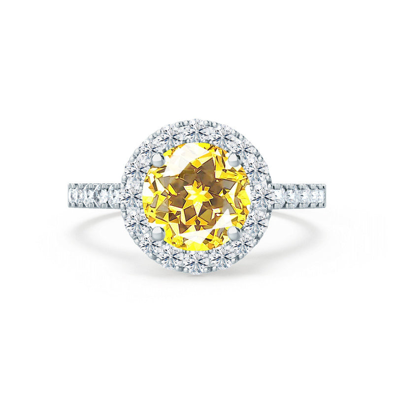CECILY - Lab Grown Yellow Sapphire & Diamond Platinum Halo Ring Engagement Ring Lily Arkwright