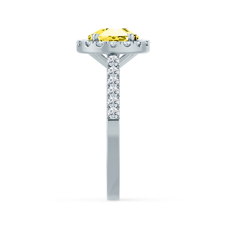 CECILY - Lab Grown Yellow Sapphire & Diamond 18k White Gold Halo Ring Engagement Ring Lily Arkwright