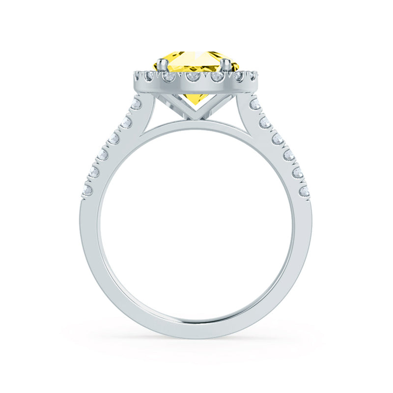 CECILY - Lab Grown Yellow Sapphire & Diamond Platinum Halo Ring Engagement Ring Lily Arkwright
