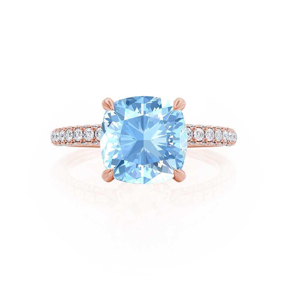 COCO - Chatham® Cushion Aqua Spinel & Diamond 18k Rose Gold Hidden Hal ...