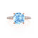 COCO - Cushion Aqua Spinel & Diamond 18k Rose Gold Hidden Halo Triple Pavé Shoulder Set Engagement Ring Lily Arkwright