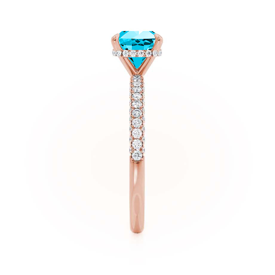 COCO - Chatham® Cushion Aqua Spinel & Diamond 18k Rose Gold Hidden Hal ...