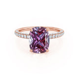 COCO - Elongated Cushion Cut Alexandrite 18k Rose Gold Petite Hidden Halo Triple Pavé Engagement Ring Lily Arkwright