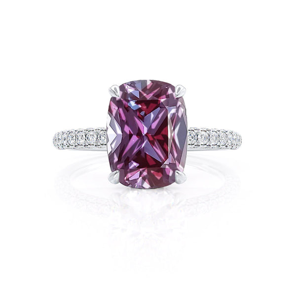 COCO - Elongated Cushion Cut Alexandrite 18k White Gold Petite Hidden Halo Triple Pavé Engagement Ring Lily Arkwright