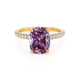 COCO - Elongated Cushion Cut Alexandrite 18k Yellow Gold Petite Hidden Halo Triple Pavé Engagement Ring Lily Arkwright