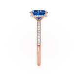 COCO - Elongated Cushion Cut Blue Sapphire 18k Rose Gold Petite Hidden Halo Triple Pavé Engagement Ring Lily Arkwright