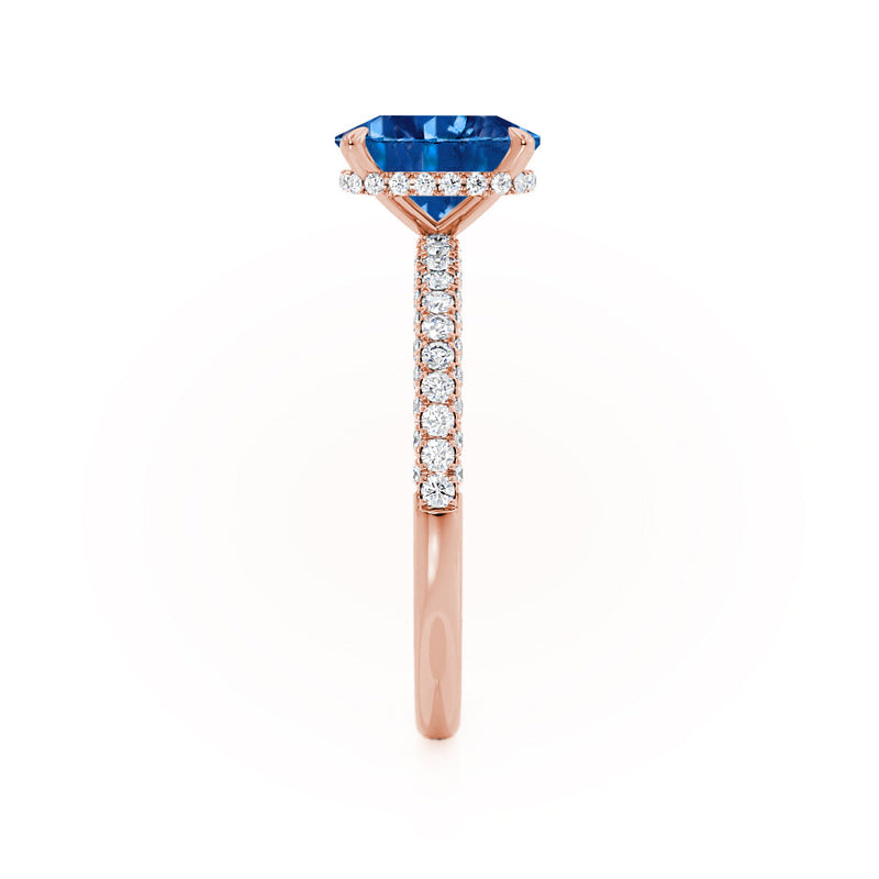 COCO Chatham® Elongated Cushion Cut Blue Sapphire 18k Rose Gold