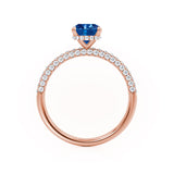 COCO - Elongated Cushion Cut Blue Sapphire 18k Rose Gold Petite Hidden Halo Triple Pavé Engagement Ring Lily Arkwright