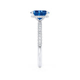 COCO - Elongated Cushion Cut Blue Sapphire 18k White Gold Petite Hidden Halo Triple Pavé Engagement Ring Lily Arkwright