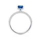 COCO - Elongated Cushion Cut Blue Sapphire 950 Platinum Petite Hidden Halo Triple Pavé Engagement Ring Lily Arkwright