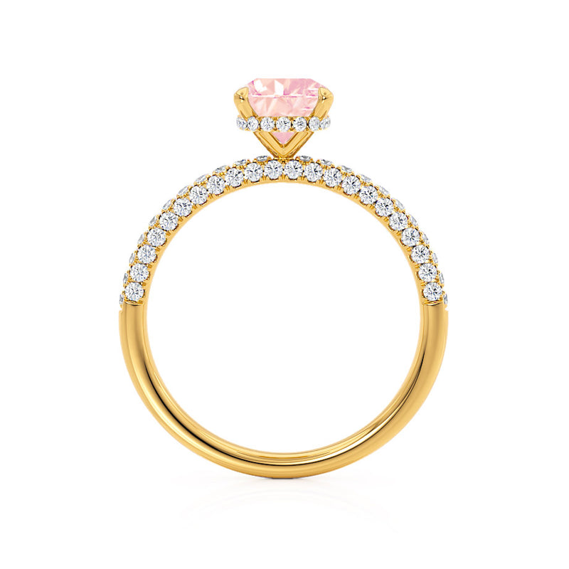 COCO - Elongated Cushion Cut Champagne Sapphire 18k Yellow Gold Petite Hidden Halo Triple Pavé Engagement Ring Lily Arkwright