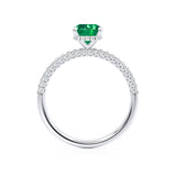 COCO - Elongated Cushion Cut Emerald 950 Platinum Petite Hidden Halo Triple Pavé Engagement Ring Lily Arkwright