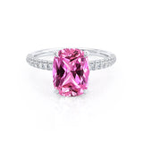 COCO - Elongated Cushion Cut Pink Sapphire 18k White Gold Petite Hidden Halo Triple Pavé Engagement Ring Lily Arkwright