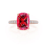 COCO - Elongated Cushion Cut Ruby 18k Rose Gold Petite Hidden Halo Triple Pavé Engagement Ring Lily Arkwright
