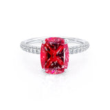 COCO - Elongated Cushion Cut Ruby 950 Platinum Petite Hidden Halo Triple Pavé Engagement Ring Lily Arkwright