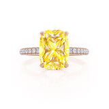 COCO - Elongated Cushion Cut Yellow Sapphire 18k Rose Gold Petite Hidden Halo Triple Pavé Engagement Ring Lily Arkwright
