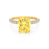 COCO - Elongated Cushion Cut Yellow Sapphire 18k Yellow Gold Petite Hidden Halo Triple Pavé Engagement Ring Lily Arkwright