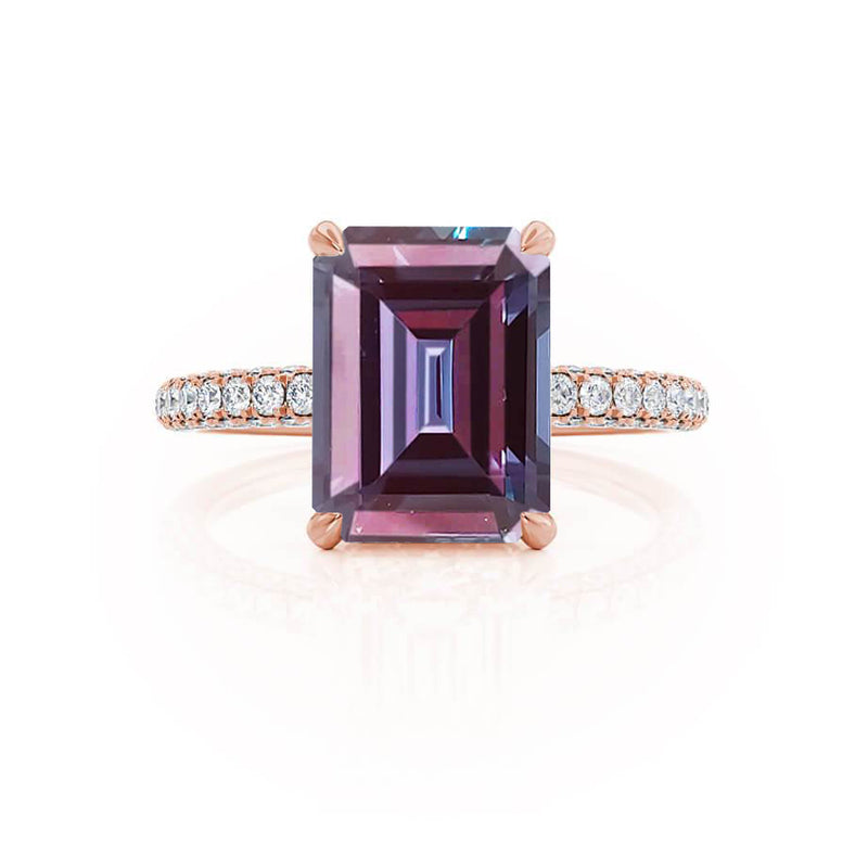 COCO - Emerald Alexandrite & Diamond 18k Rose Gold Petite Hidden Halo Triple Pavé Ring Engagement Ring Lily Arkwright