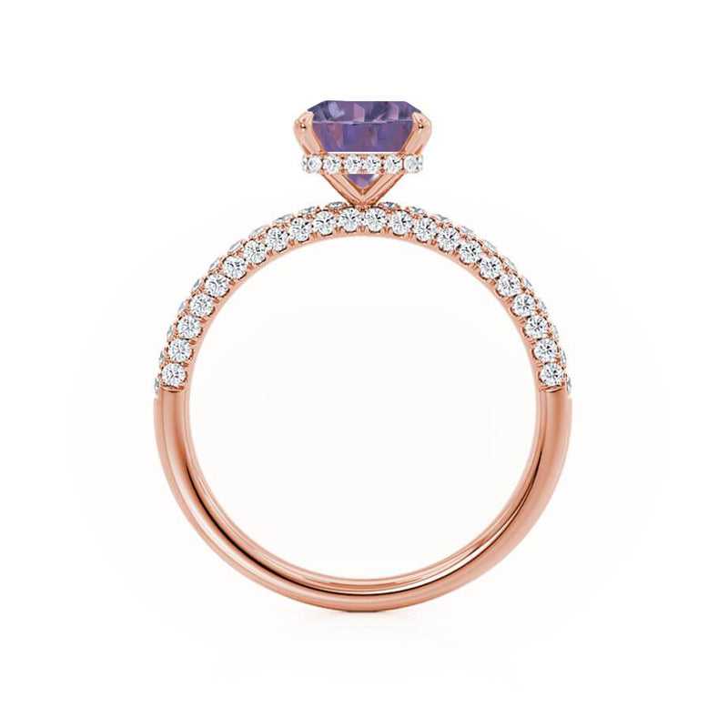 COCO - Emerald Alexandrite & Diamond 18k Rose Gold Petite Hidden Halo Triple Pavé Ring Engagement Ring Lily Arkwright